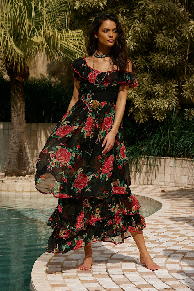 Flowers In December Silk/Cotton Maxi Dress