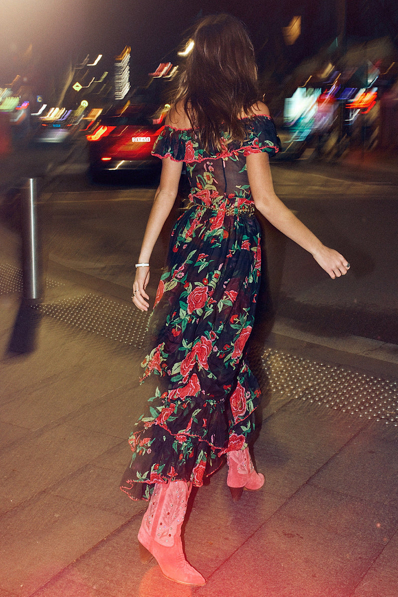 Flowers In December Silk/Cotton Maxi Dress - Chasing Unicorns