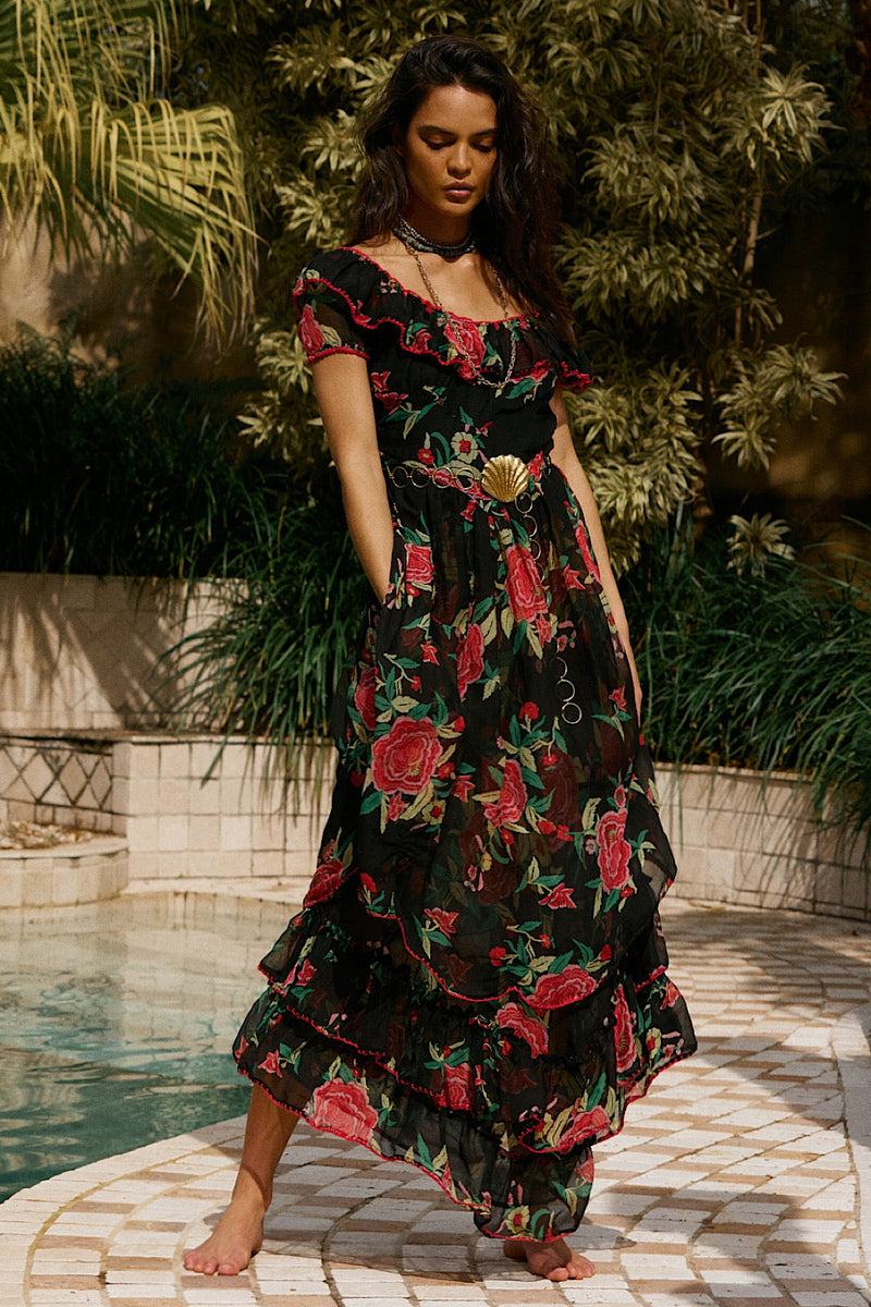 Flowers In December Silk/Cotton Maxi Dress - Chasing Unicorns