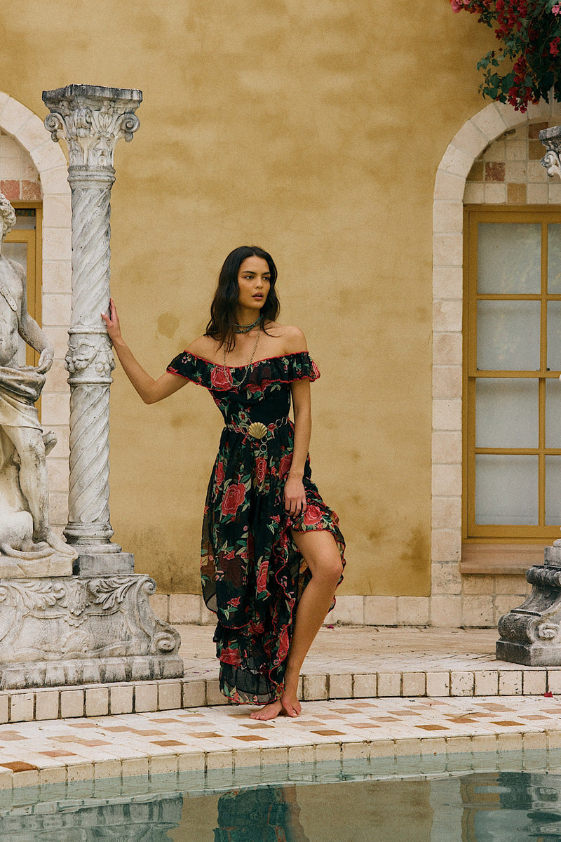 Flowers In December Silk/Cotton Maxi Dress - Chasing Unicorns