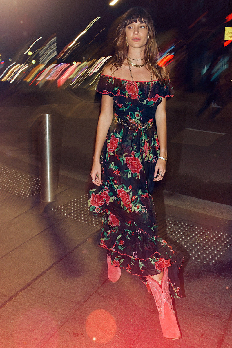 Flowers In December Silk/Cotton Maxi Dress - Chasing Unicorns