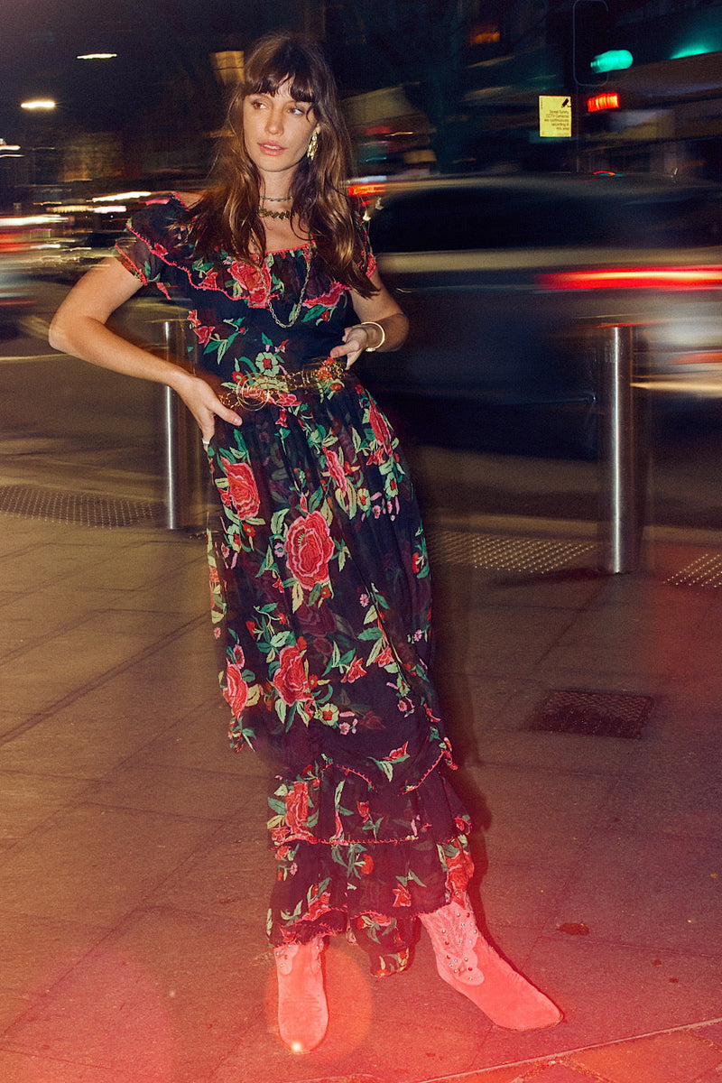 Flowers In December Silk/Cotton Maxi Dress - Chasing Unicorns