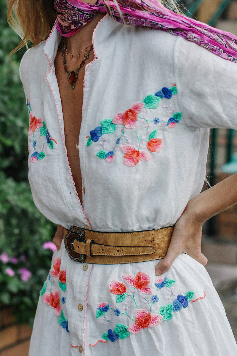 Flowers On The Wall Embroidered Midi Dress - Chasing Unicorns
