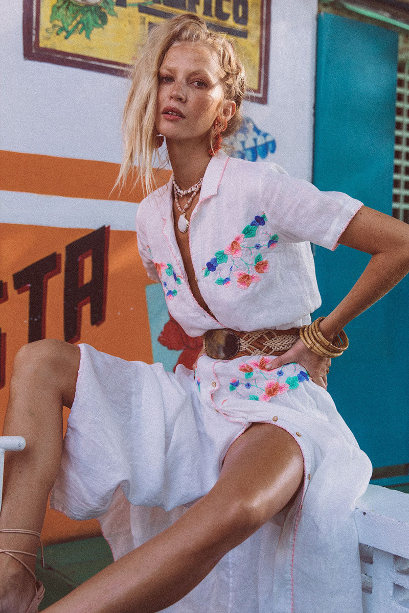 Flowers On The Wall Embroidered Midi Dress - Chasing Unicorns