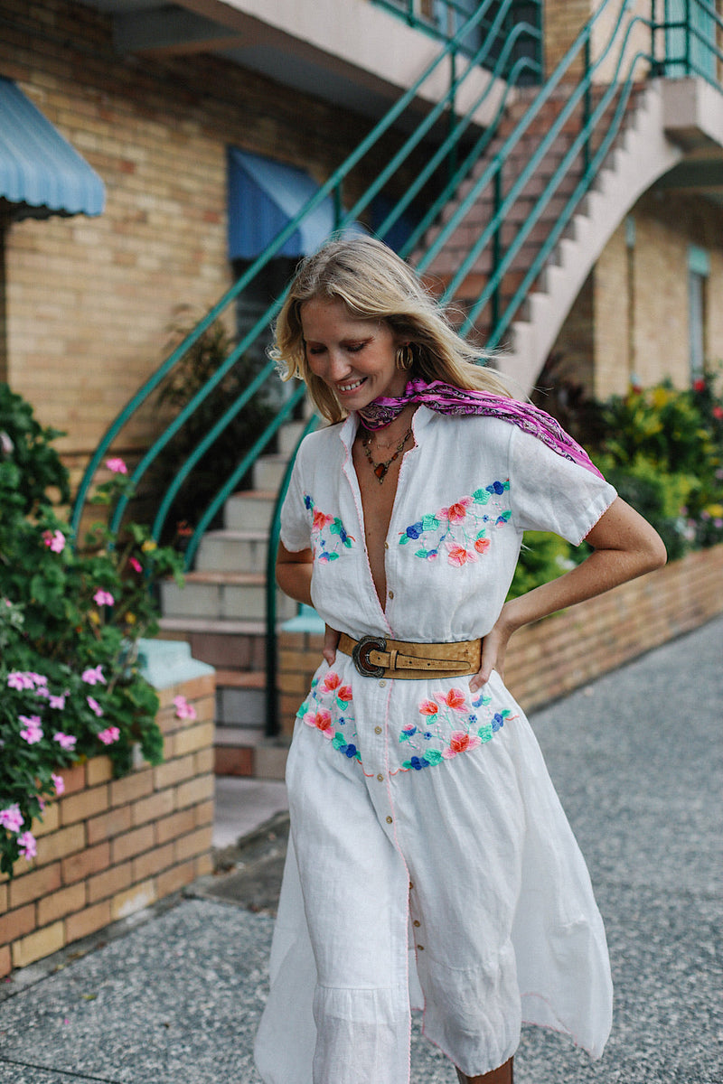Flowers On The Wall Embroidered Midi Dress - Chasing Unicorns