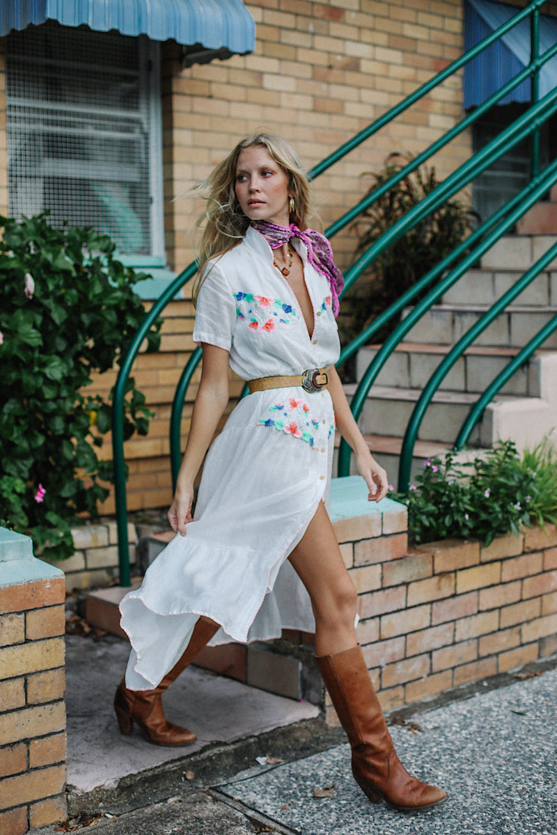 Flowers On The Wall Embroidered Midi Dress - Chasing Unicorns