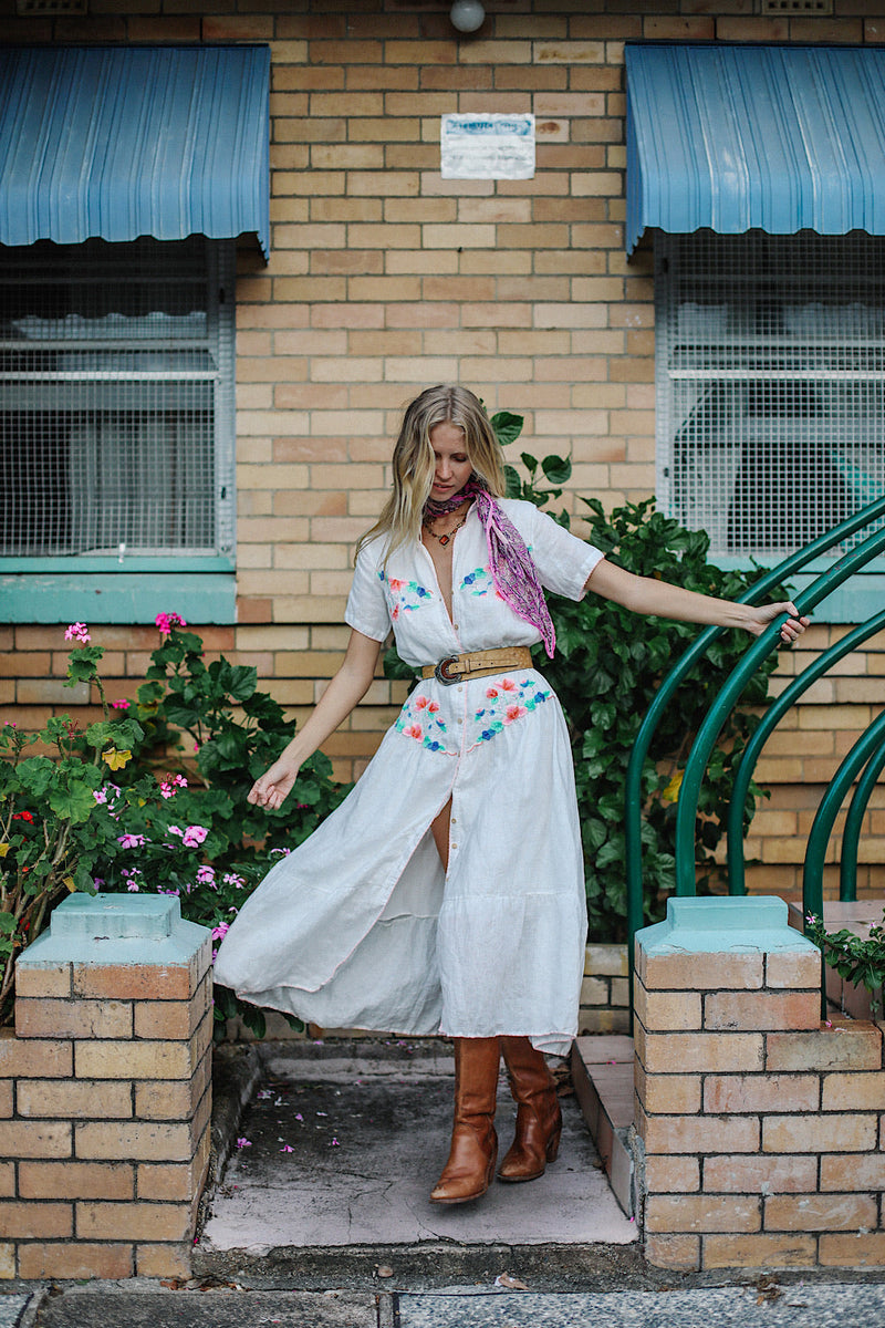 Flowers On The Wall Embroidered Midi Dress - Chasing Unicorns