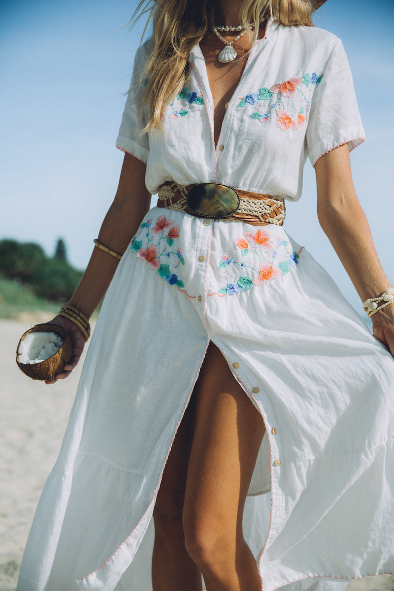 Flowers On The Wall Embroidered Midi Dress - Chasing Unicorns