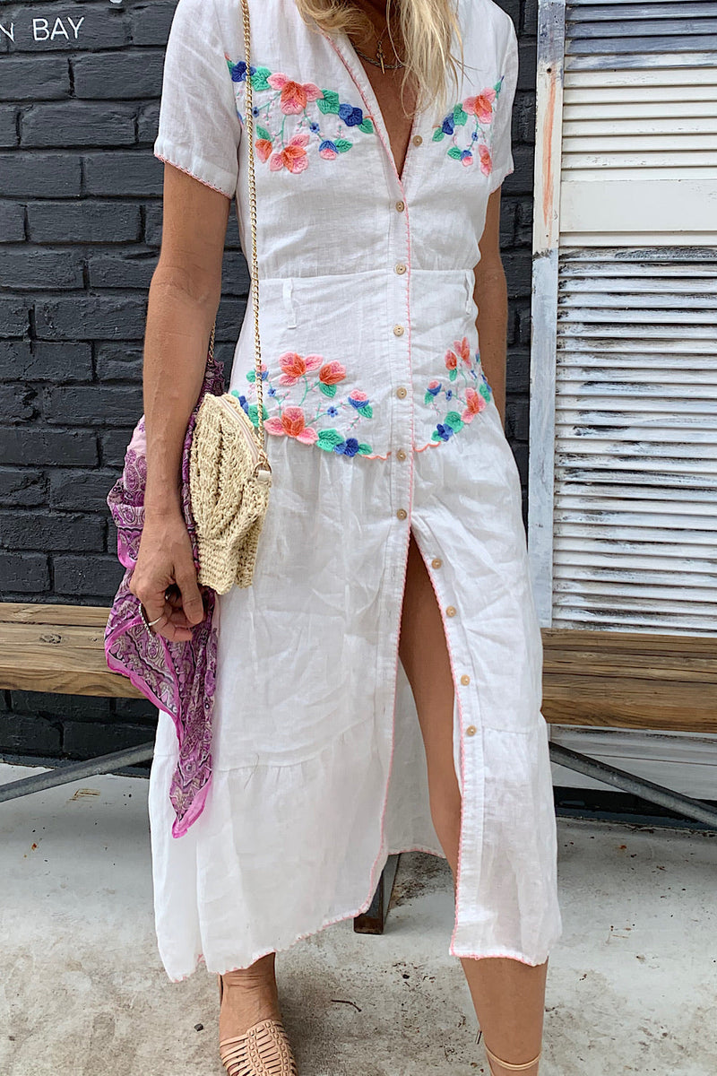 Flowers On The Wall Embroidered Midi Dress - Chasing Unicorns