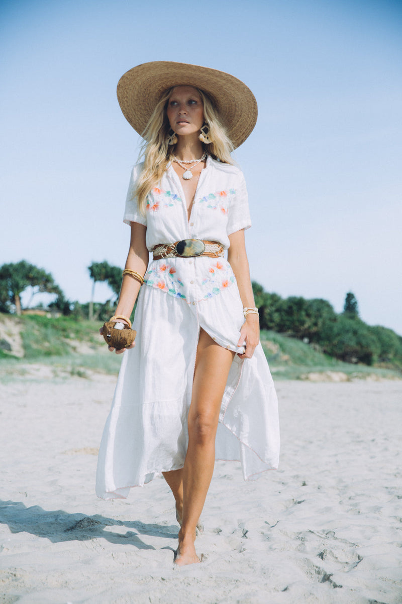 Flowers On The Wall Embroidered Midi Dress - Chasing Unicorns