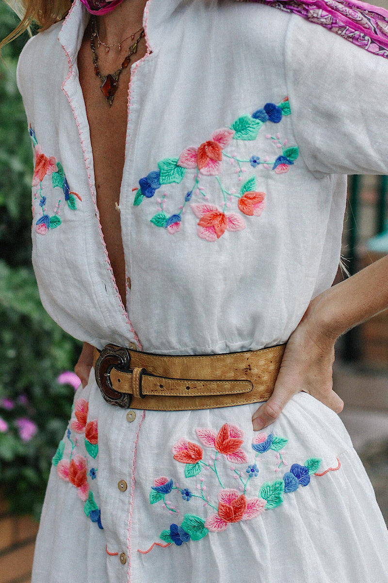 Flowers On The Wall Embroidered Midi Dress - Chasing Unicorns