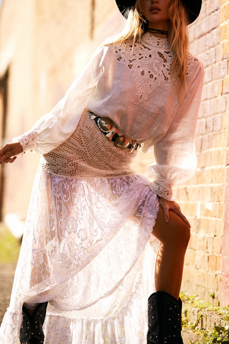 For The Roses Linen Cutwork Embroidered Blouse - Chasing Unicorns