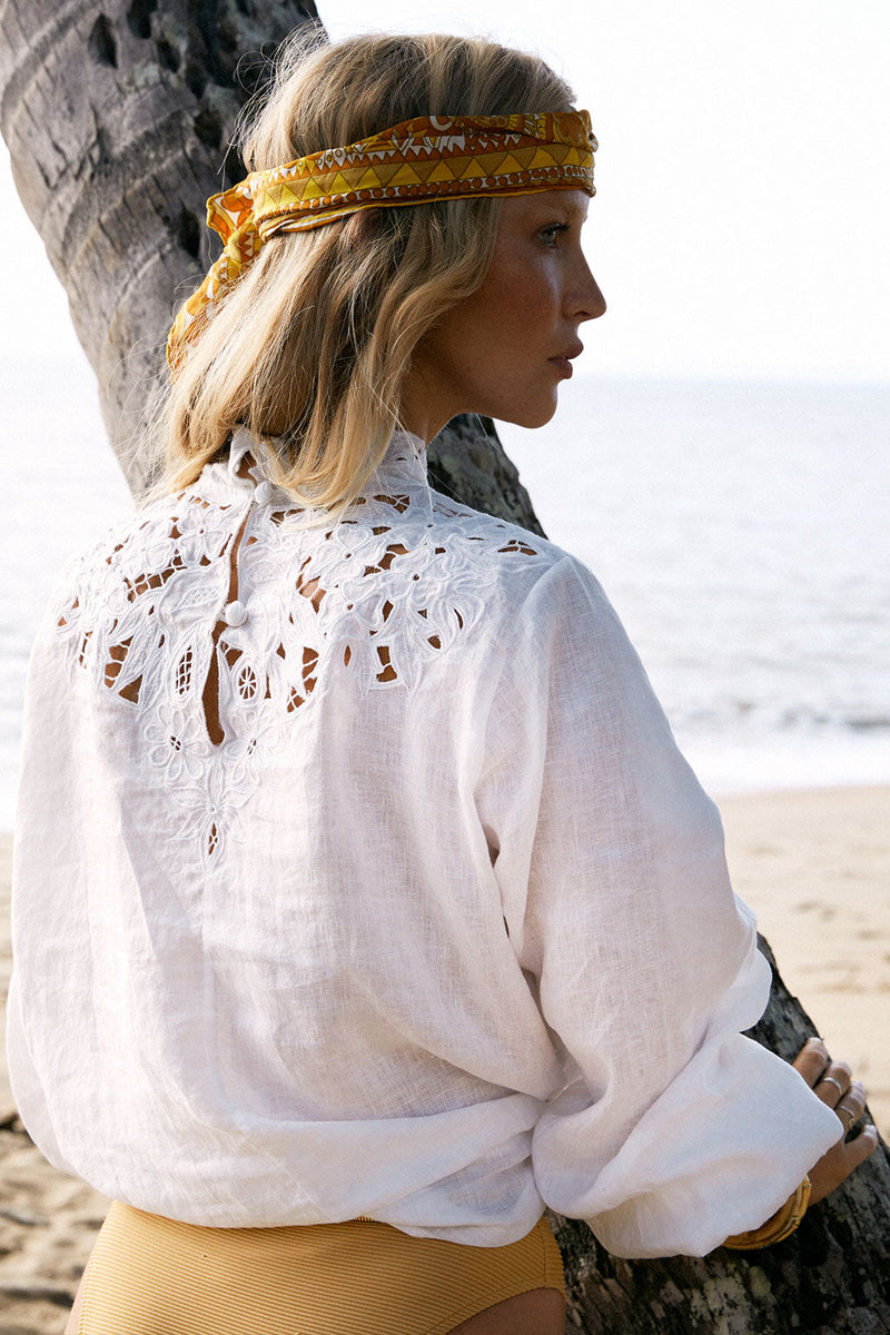 For The Roses Linen Cutwork Embroidered Blouse - Chasing Unicorns