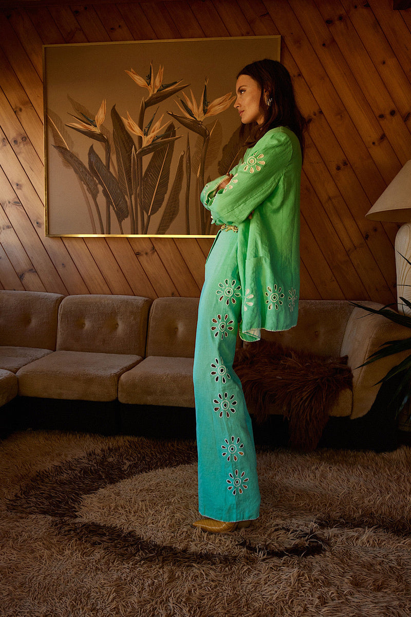 Further Up The Road Cutwork Embroidered Blazer - mint - Chasing Unicorns