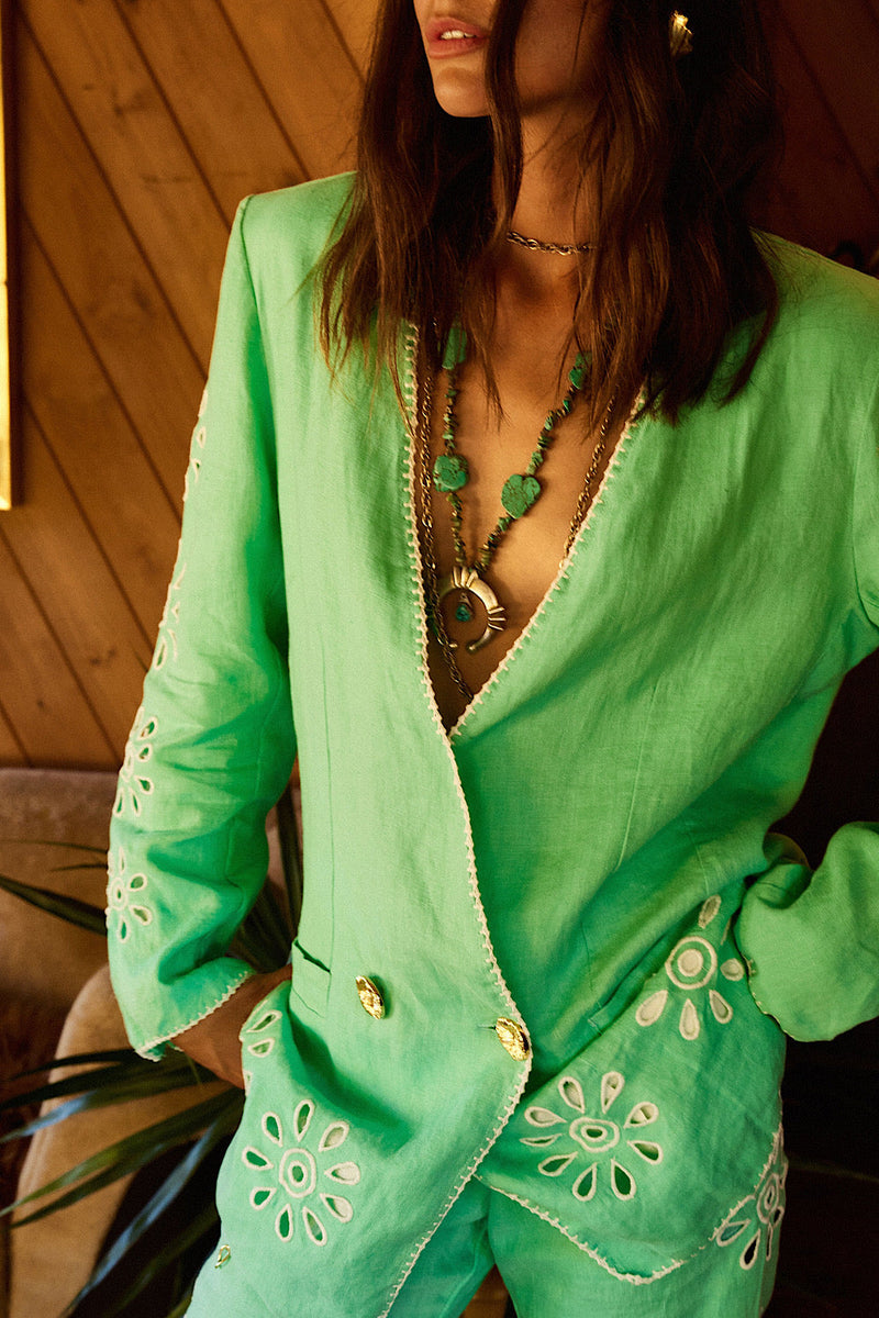 Further Up The Road Cutwork Embroidered Blazer - mint - Chasing Unicorns