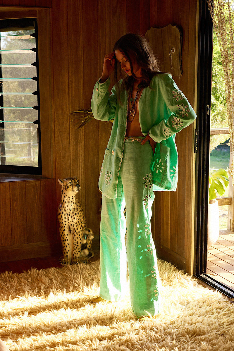 Further Up The Road Cutwork Embroidered Blazer - mint - Chasing Unicorns