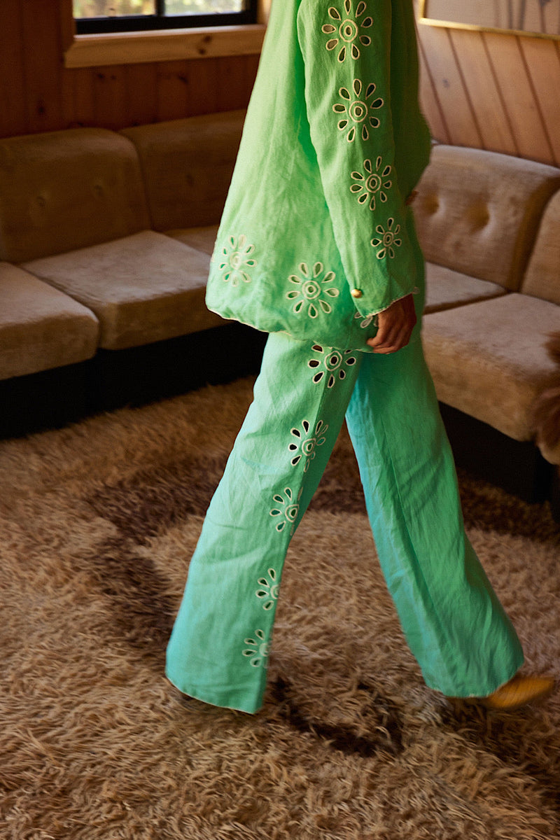 Further Up The Road Cutwork Embroidered Blazer - mint - Chasing Unicorns