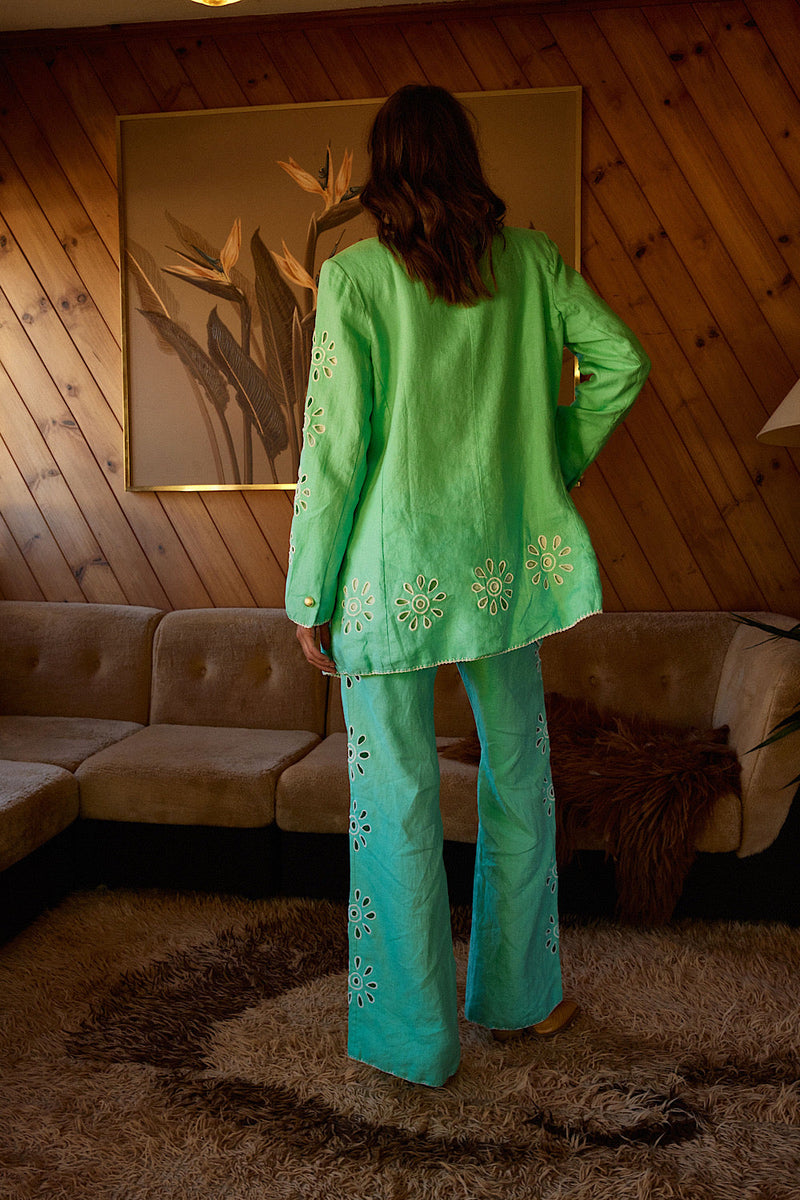 Further Up The Road Cutwork Embroidered Blazer - mint - Chasing Unicorns