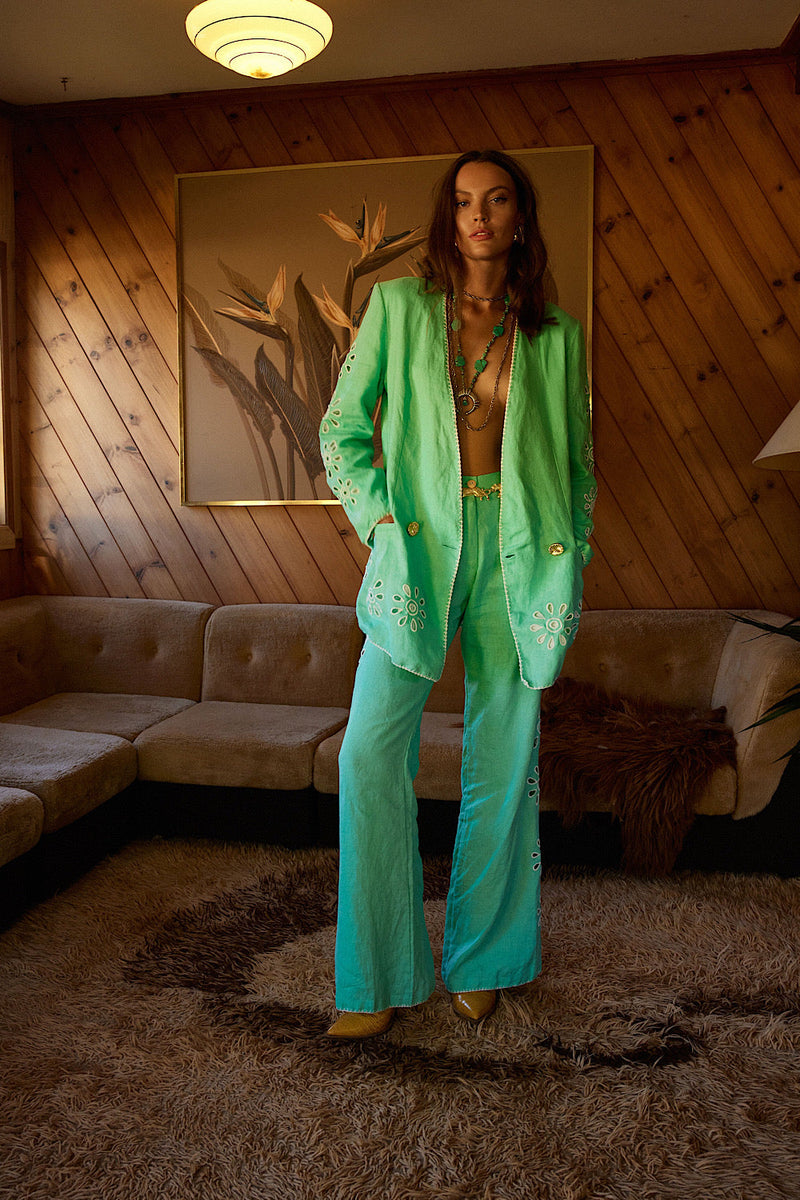 Further Up The Road Cutwork Embroidered Blazer - mint - Chasing Unicorns