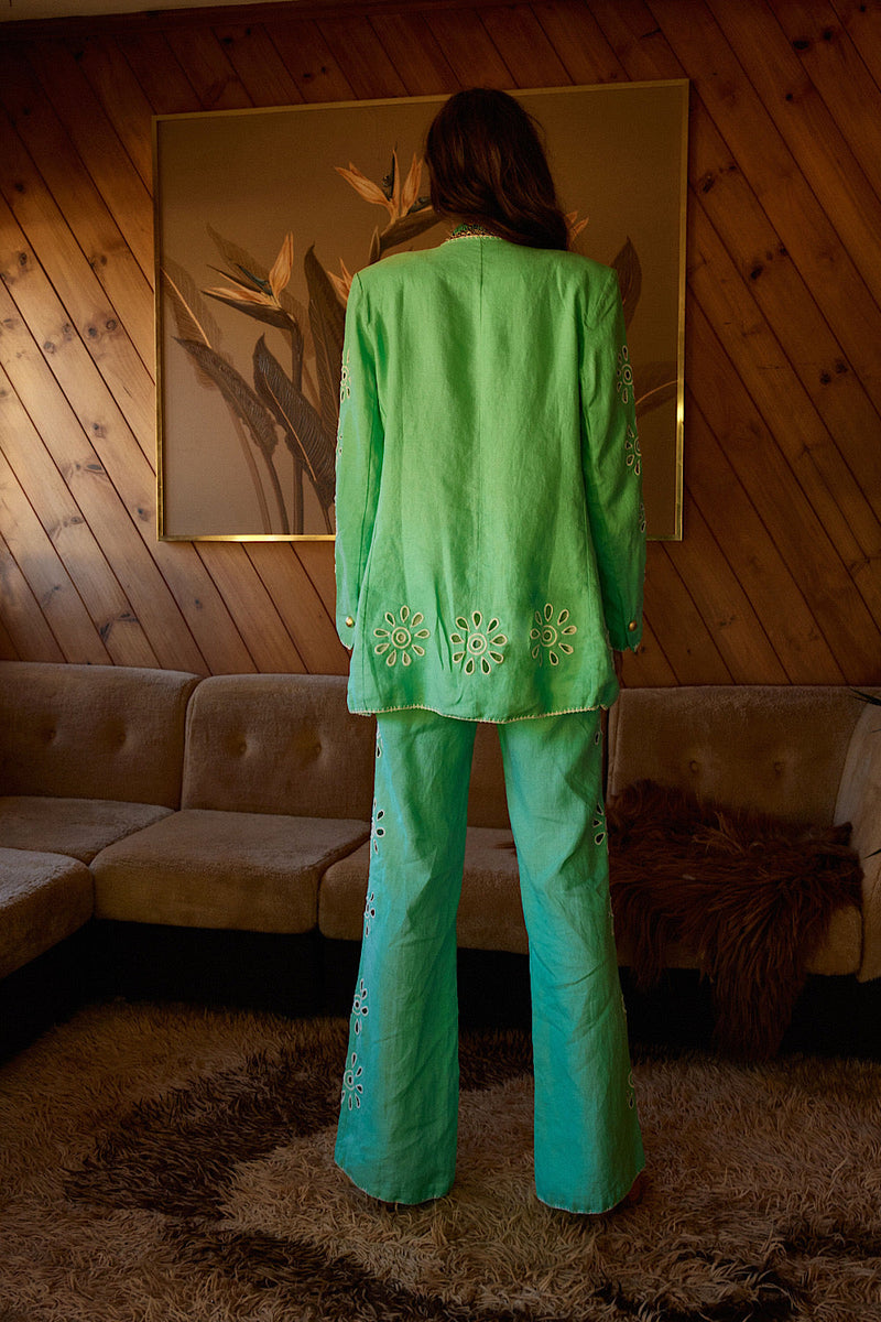 Further Up The Road Cutwork Linen Flares - Mint - Chasing Unicorns