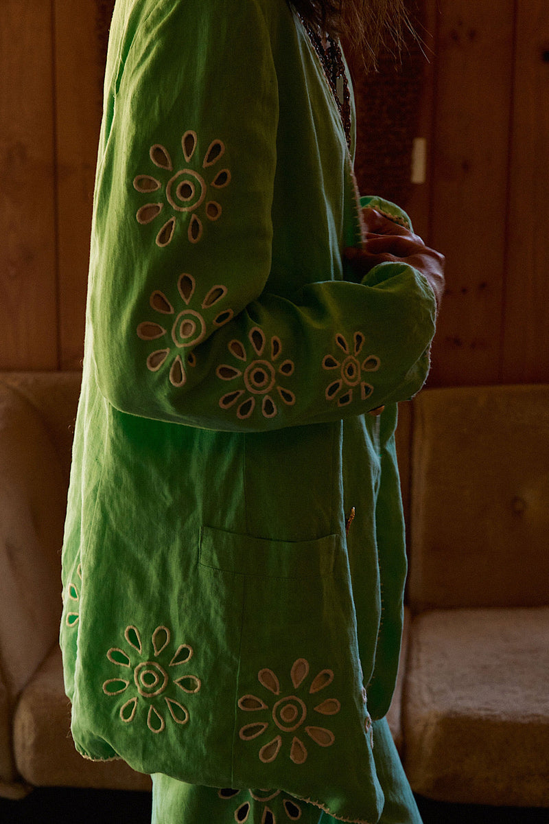 Further Up The Road Cutwork Linen Flares - Mint - Chasing Unicorns