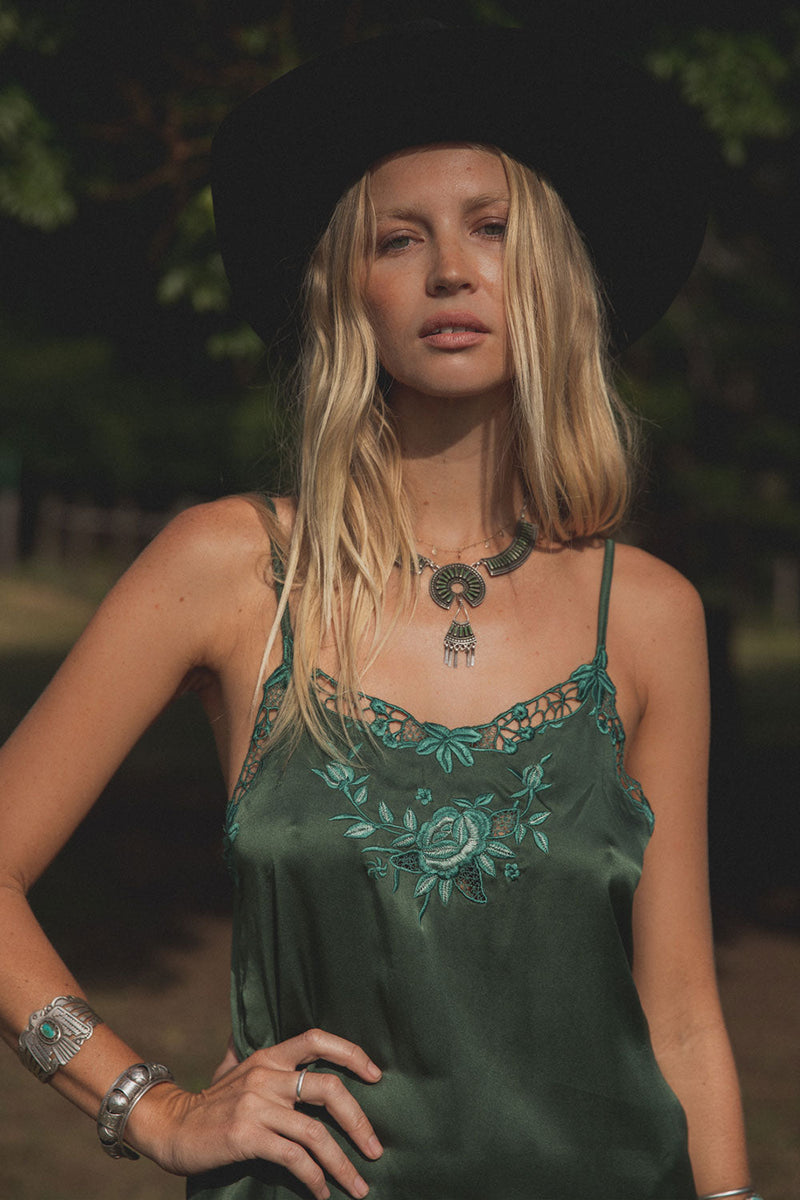 Georgia Rain Silk Slip Dress - Forest - Chasing Unicorns