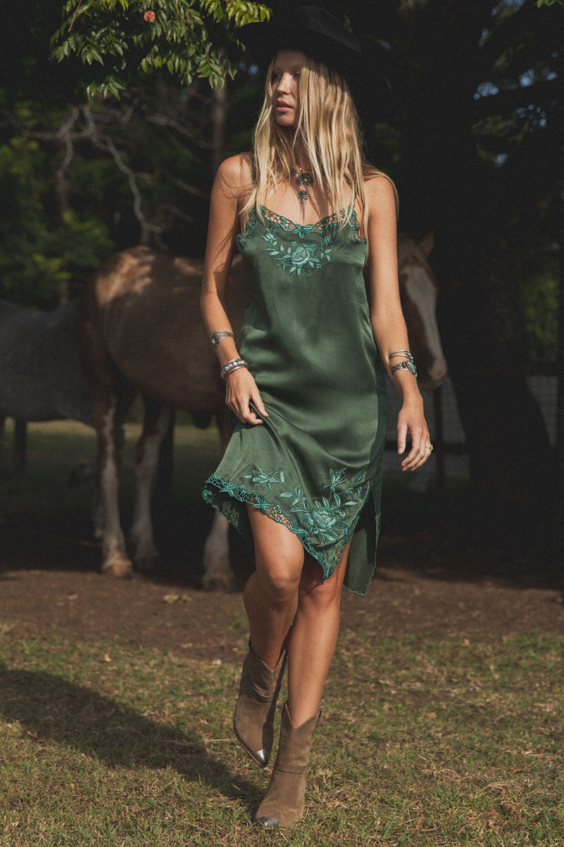 Georgia Rain Silk Slip Dress - Forest - Chasing Unicorns