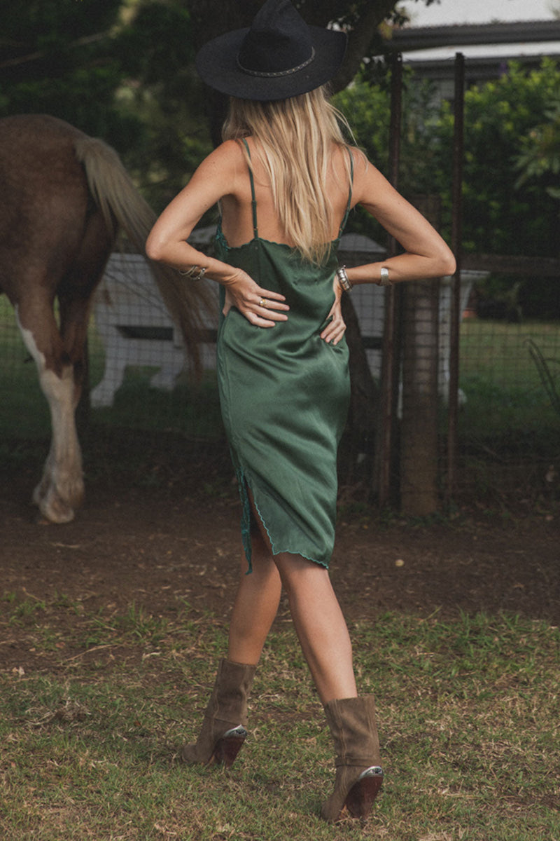 Georgia Rain Silk Slip Dress - Forest - Chasing Unicorns