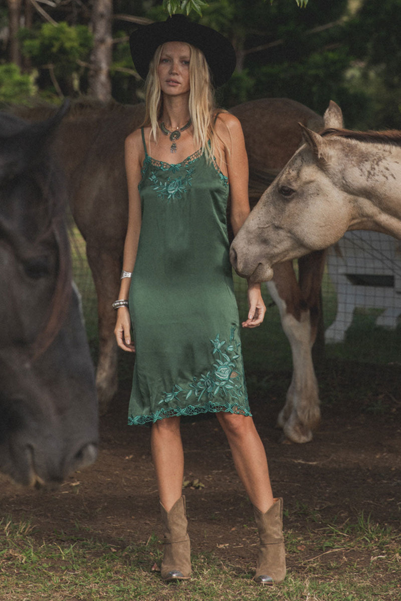 Georgia Rain Silk Slip Dress - Forest - Chasing Unicorns