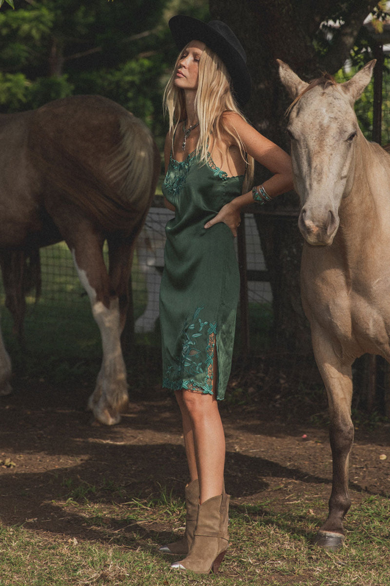 Georgia Rain Silk Slip Dress - Forest - Chasing Unicorns