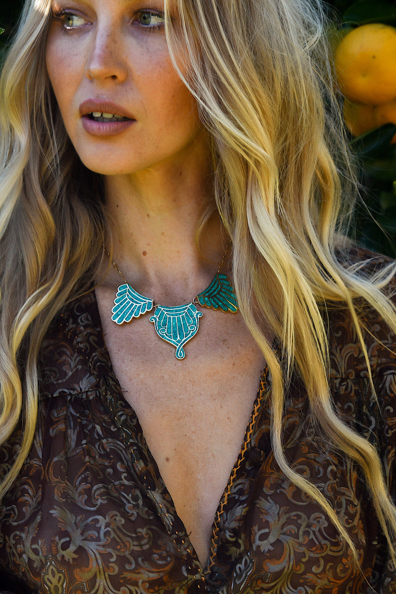 Gold And Turquoise Inlay Necklace - Chasing Unicorns