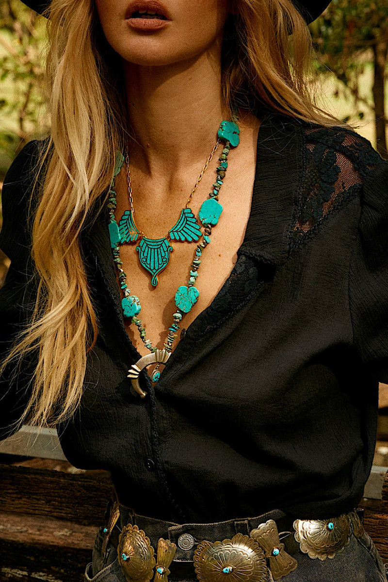 Gold And Turquoise Inlay Necklace - Chasing Unicorns