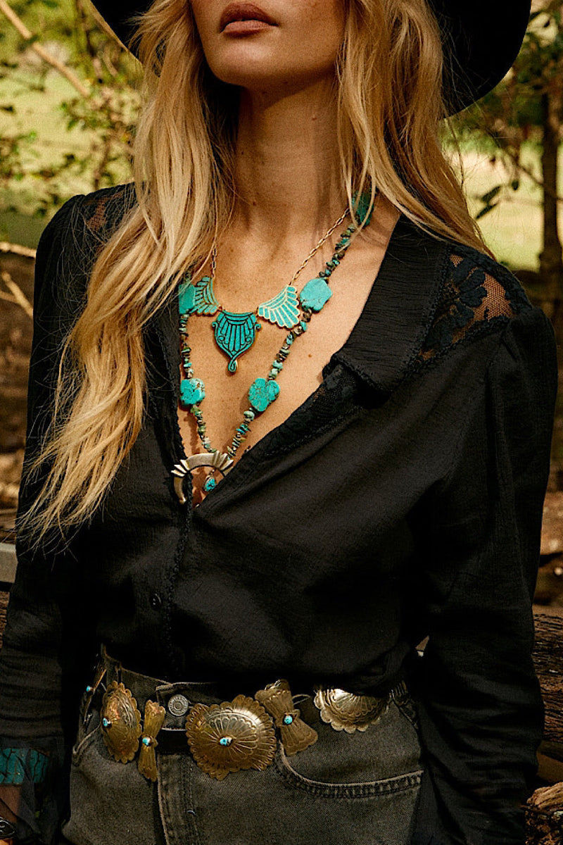 Gold And Turquoise Inlay Necklace - Chasing Unicorns