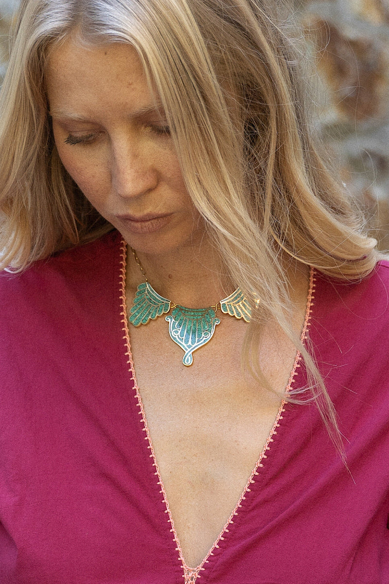 Gold And Turquoise Inlay Necklace - Chasing Unicorns