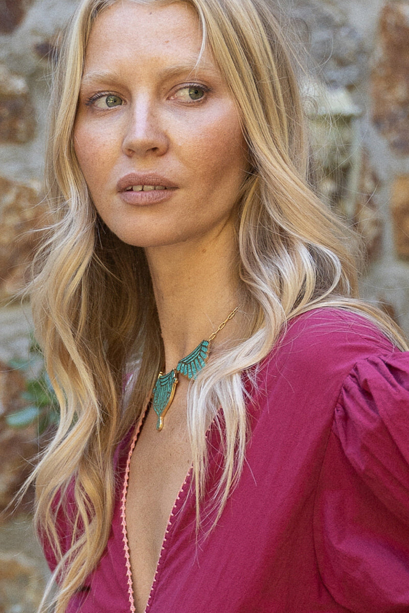 Gold And Turquoise Inlay Necklace - Chasing Unicorns