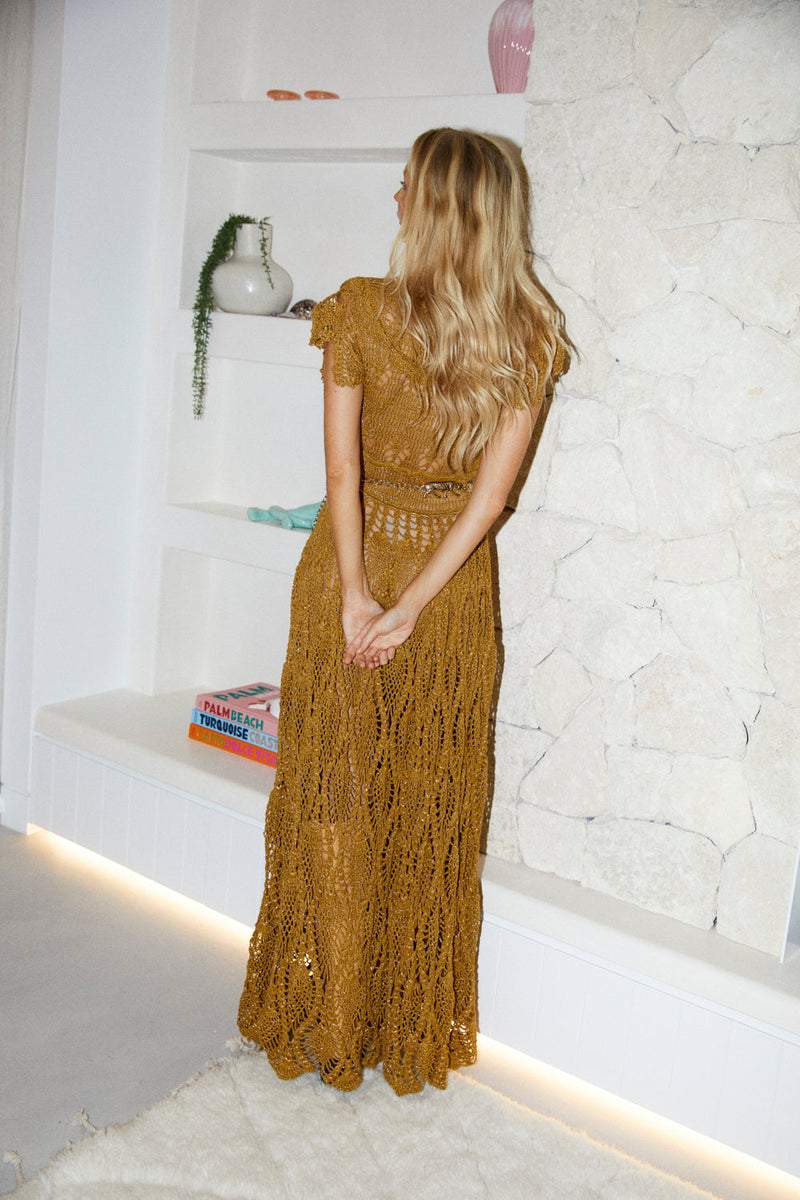 Golden Heart Crochet Lurex Maxi Dress - Chasing Unicorns