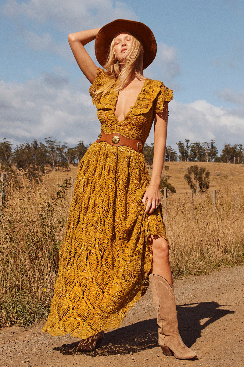 Golden Heart Crochet Lurex Maxi Dress - Chasing Unicorns