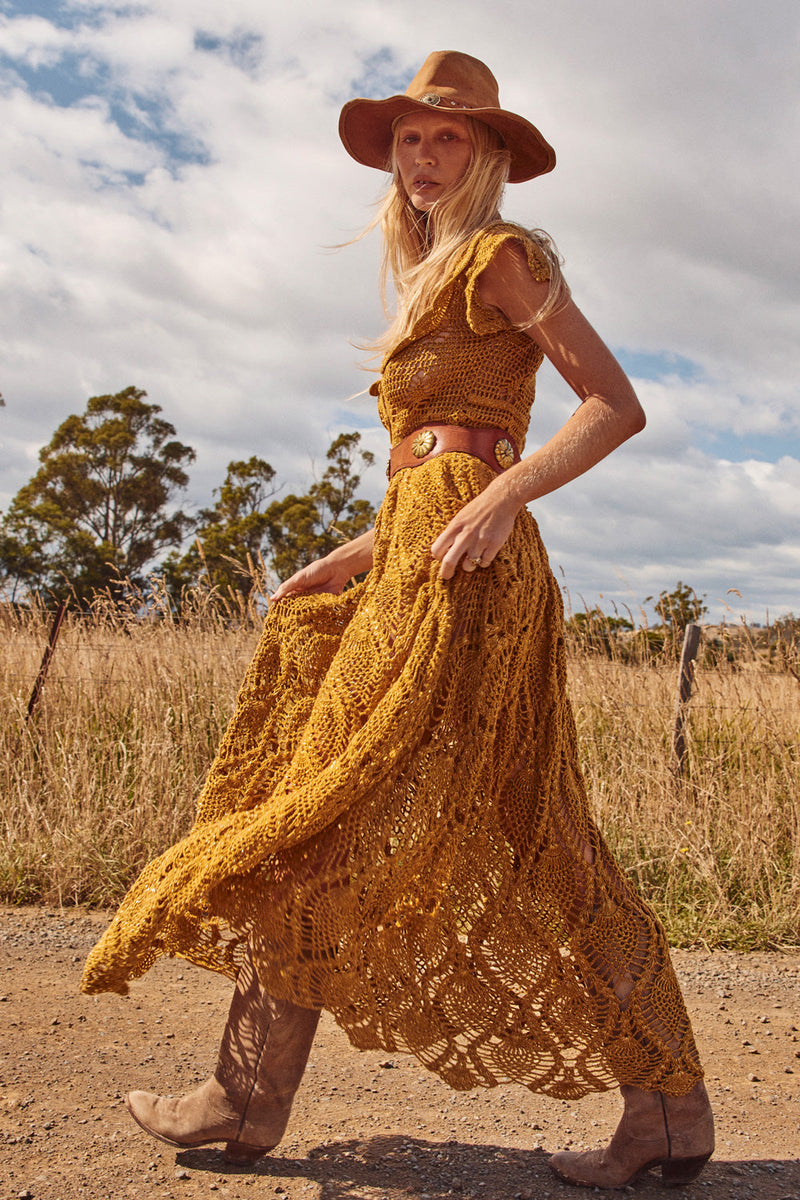 Golden Heart Crochet Lurex Maxi Dress - Chasing Unicorns