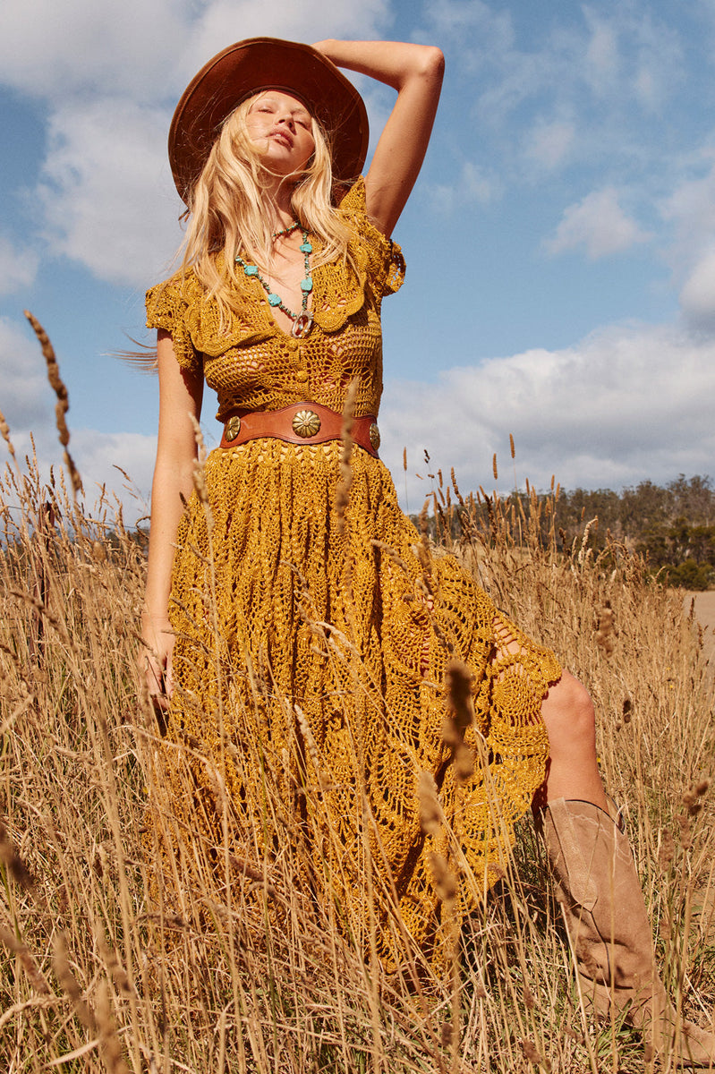 Golden Heart Crochet Lurex Maxi Dress - Chasing Unicorns