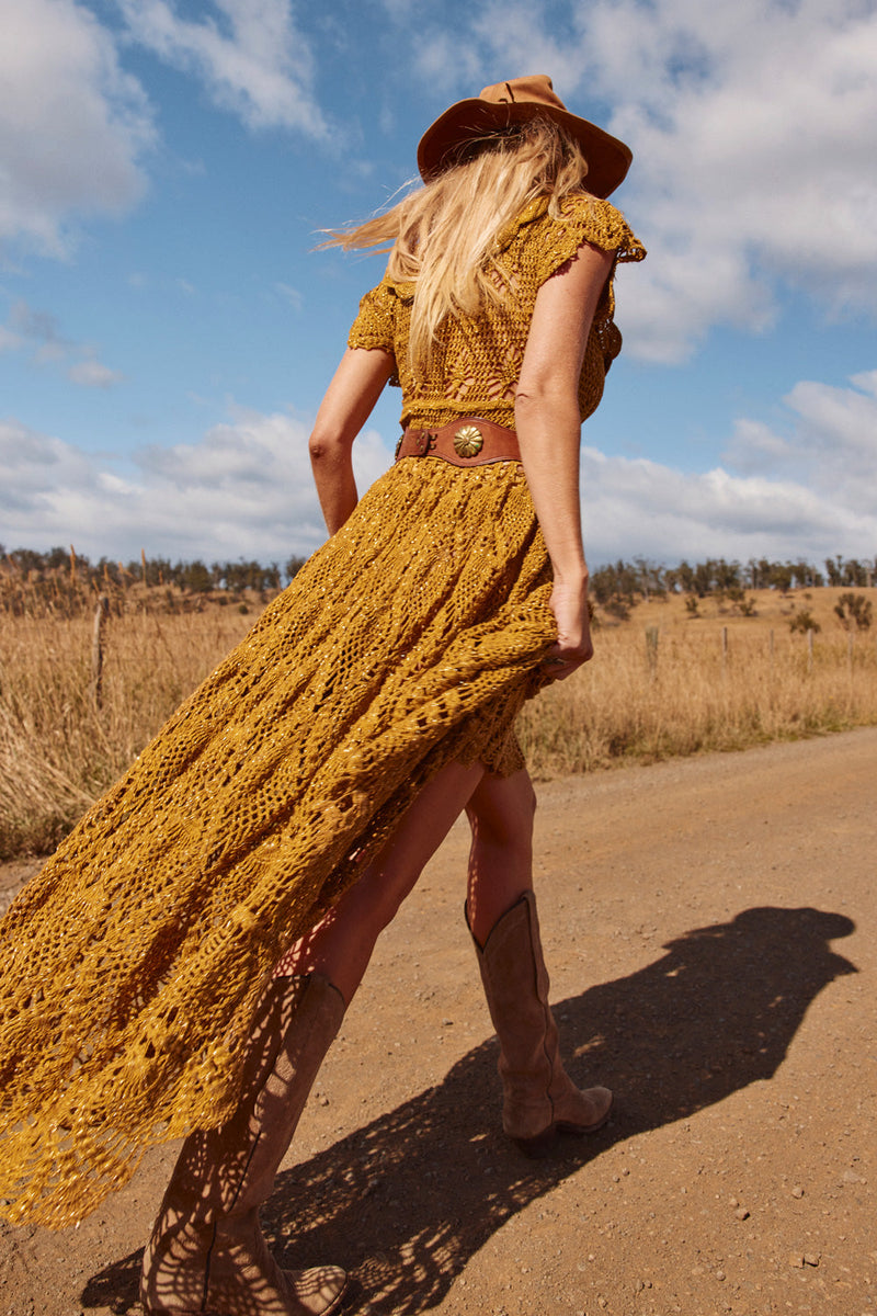 Golden Heart Crochet Lurex Maxi Dress - Chasing Unicorns