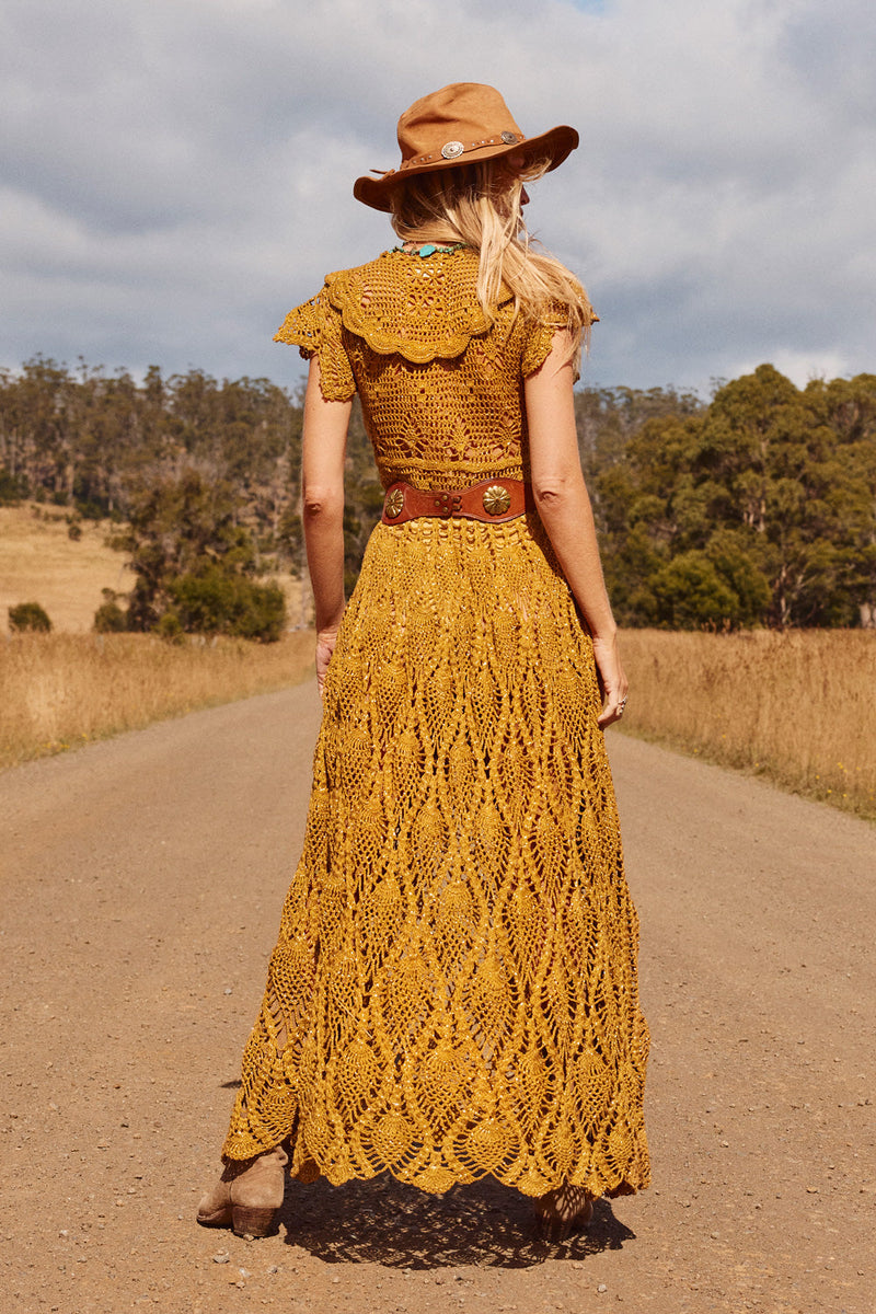 Golden Heart Crochet Lurex Maxi Dress - Chasing Unicorns