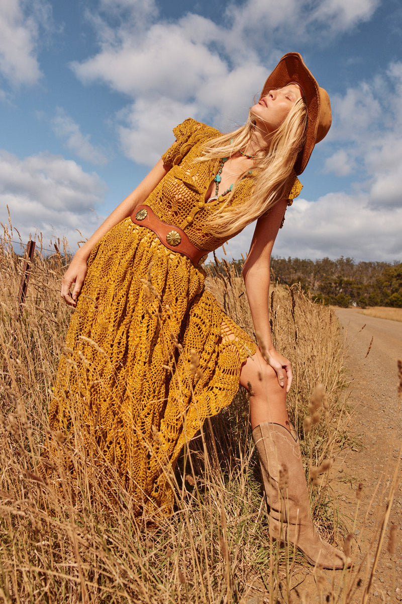 Golden Heart Crochet Lurex Maxi Dress - Chasing Unicorns