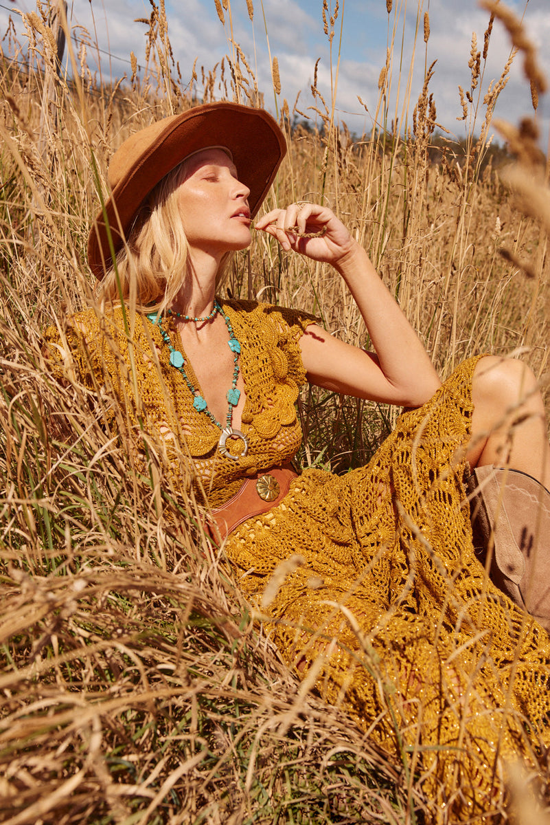 Golden Heart Crochet Lurex Maxi Dress - Chasing Unicorns