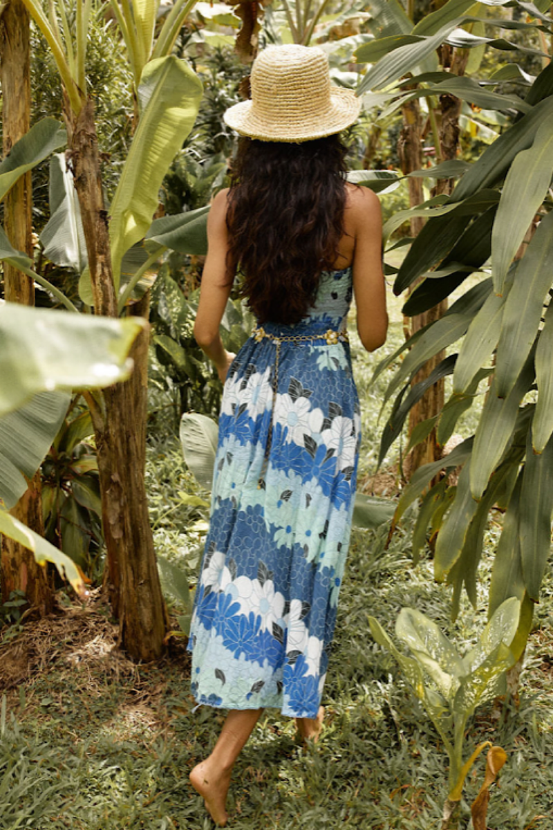 Hawaiian Haze Cotton Gauze Strapless Midi Dress - Chasing Unicorns