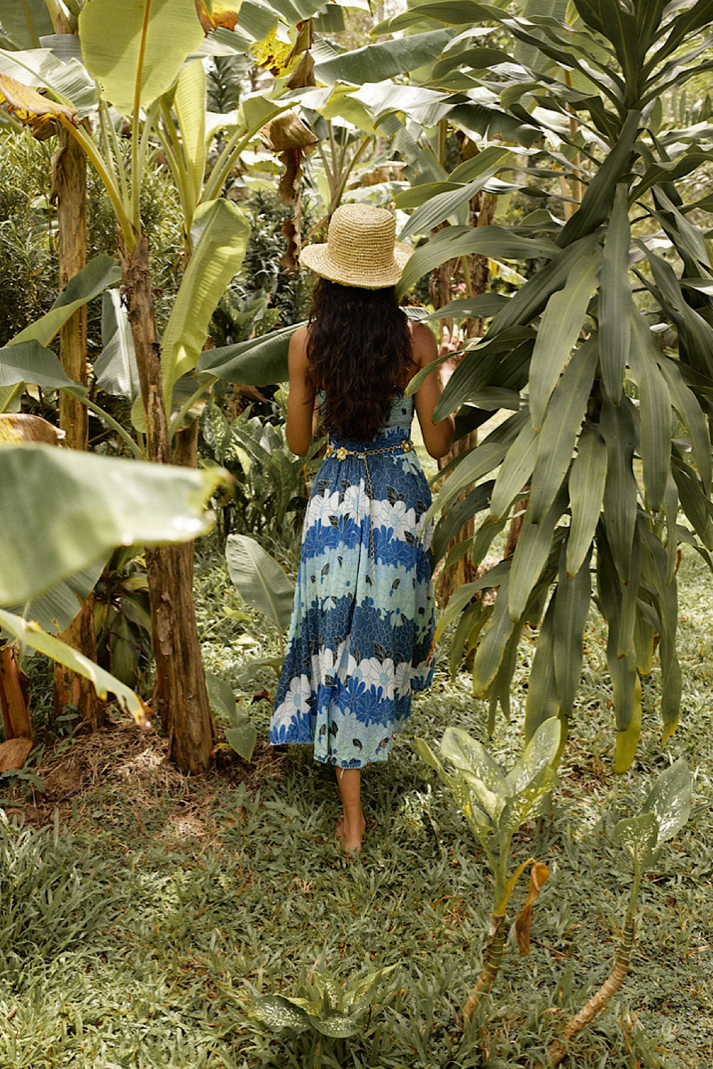 Hawaiian Haze Cotton Gauze Strapless Midi Dress - Chasing Unicorns