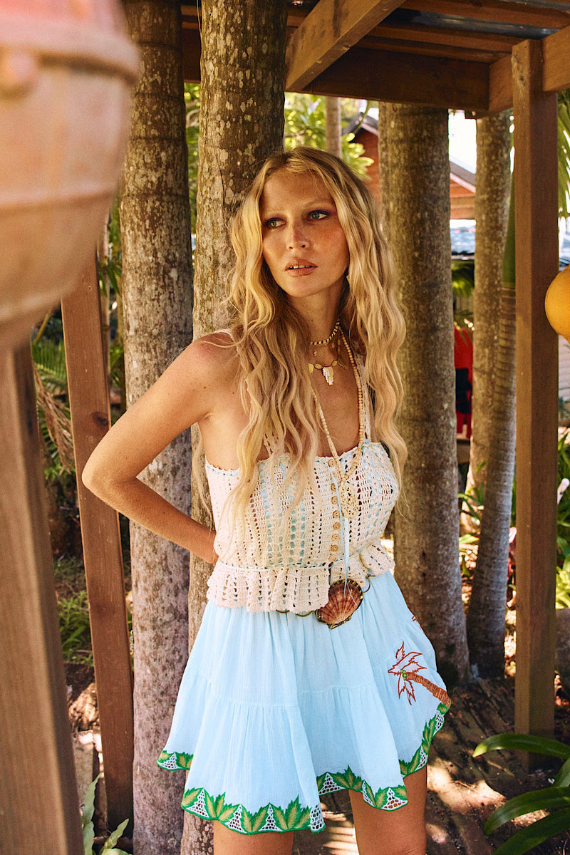Hello Sunshine Cutwork Embroidered Mini Skirt - Chasing Unicorns