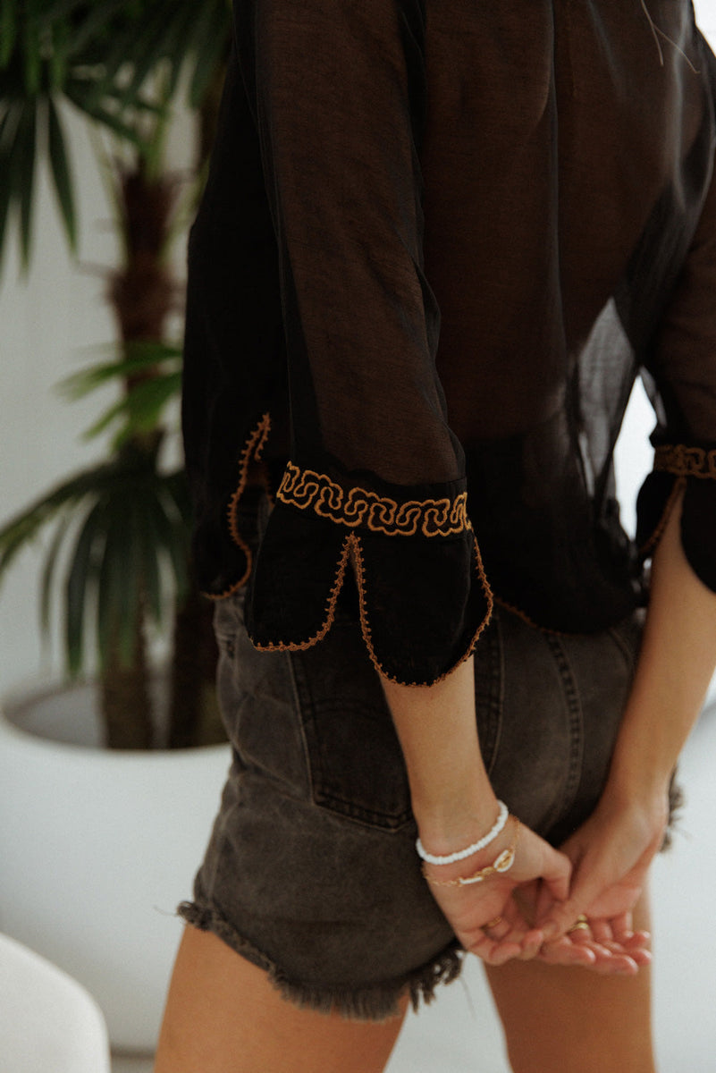 Helplessly Hoping Silk/Cotton Tunic Blouse - Black - Chasing Unicorns