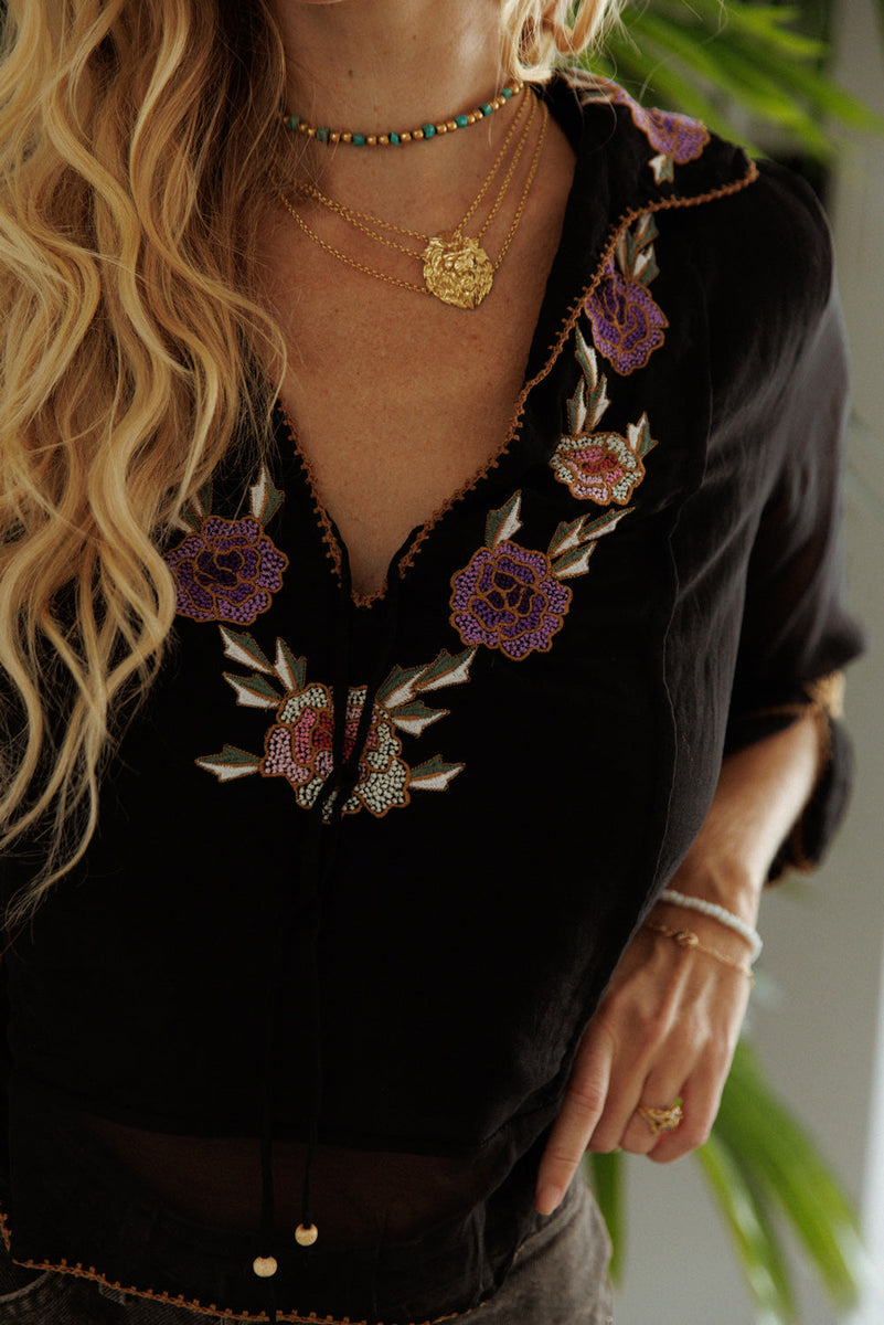 Helplessly Hoping Silk/Cotton Tunic Blouse - Black - Chasing Unicorns