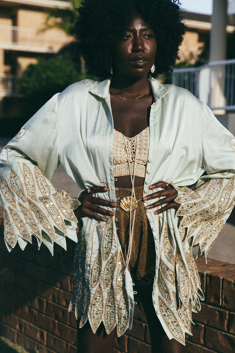 Higher Love Beaded Mini Dream Coat - Sea Mist - Chasing Unicorns