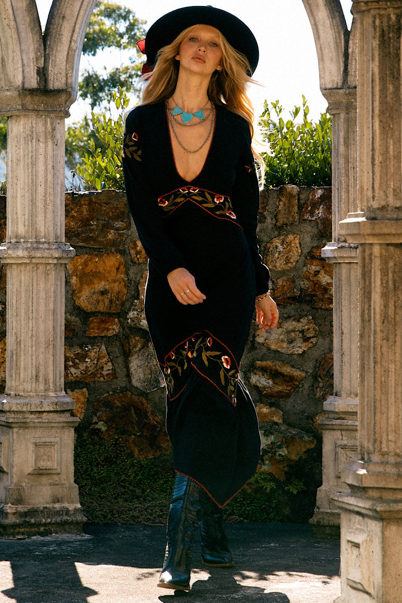 Home Again Cotton Embroidered Maxi Dress - Black - Chasing Unicorns